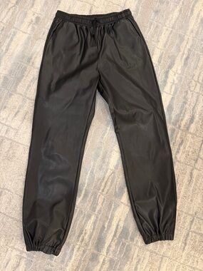 Black Faux Leather Jogger Pants